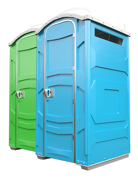 Rows of clean portable toilets delivered and set up for a Bolingbrook job site